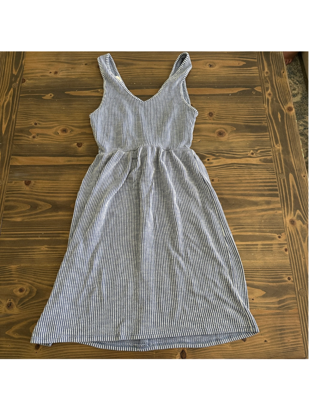 Caution to the Wind Dress Women’s S Blue White Stripe Seersucker Midi Tie Front - Picture 4 of 9